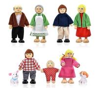 yotutun Famille Poupées en Bois pour Maison avec Chat et Chien, 9 Pièces Ensemble de Poupées pour Enfants Personnages de Maison de Poupée pour Accessoires Jeu Rôle et Cadeau