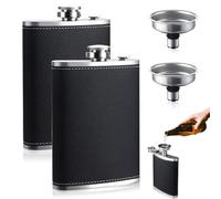 yotutun Flasque a Alcool, 2 Pièces 8 Oz/227ml Flasques en Acier Inoxydable avec Entonnoirs Cuir Noir Portable Acier Inoxydable Flasque de Whisky pour Le Schnaps et Autres Alcools, Liqueurs