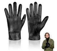 yotutun Gants en Cuir pour Hommes, Chaude Gants Coupe-vent Antidérapant Preuve de Froid Thermique Mitaines avec Doublure en Laine pour l'extérieur Conduite Camping Femme Adolescents