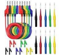 yotutun Jeu de Cordon Testeur Multimètre, 5 Pièces 4mm Câble de Test Fiche Banane avec Pinces Crocodiles Sondes de Test Fil Multimètre 1m pour Multimètres Testeur de tension, Ampèremètres