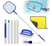 yotutun Kit de Nettoyage pour Piscine, Epuisette Piscine Filet à Mailles Fines Épuisette Piscine avec Manche Telescopique Épuisette de Surface avec Brosse Piscine pour Piscines Spas Fontaine Étang