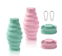 yotutun Lot de 2 Bouteille d'eau pliable, Bouteille d'eaus en Silicone de 600 ml avec 2 mousquetons, Bouteille d'eau portable pliable pour la randonnée camping course (Rose,Bleu)