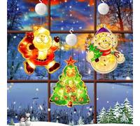yotutun Lot de 3 éclairages de Noël LED pour fenêtre - Avec ventouse - Bonhomme de neige - Père Noël - Pour fenêtre, fête, balcon, mariage - Blanc chaud