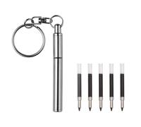 yotutun Porte-Clés Stylo con 6 Recharges, Mini Portable en Acier Inoxydable Stylo TéLescopique Stylo à Bille Petit Rétractable Outil Porte-Clés pour les Voyages en Plein Air