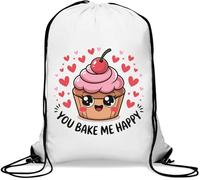 You Bake Me Happy Sac de gym décontracté avec cordon de serrage pour cupcakes Blanc