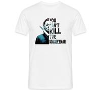 You Can't Kill The Boogeyman - T-shirt pour homme avec masque et couteau - Motif slasher effrayant pour les fans de films cultes et Halloween, Blanc., XL