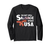 You Cant Spell Sausage Without USA 4th of July American Flag Manche Longue