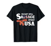 You Cant Spell Sausage Without USA 4th of July American Flag T-Shirt