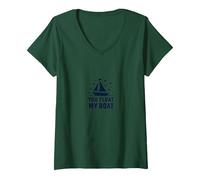You Float My Boat - Nautical Love Sailing T-Shirt avec Col en V, Femme, Vert Forêt, XL
