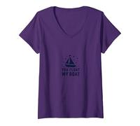 You Float My Boat - Nautical Love Sailing T-Shirt avec Col en V, Femme, Violet, L