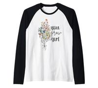 You Grow Girl Haut rétro avec slogan féministe Motif fleurs Manche Raglan
