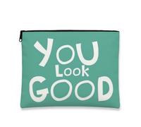 You Look Good Trousse de maquillage bleu sarcelle avec citation amusante pour femme, petite trousse de toilette portable en toile avec fermeture éclair, cadeau pour usage quotidien, bleu sarcelle, 7x9