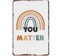 You Matter Inspirational Sign Boho Rainbow Distressed Aluminum for Wall Decor 8 X 12 in
