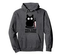 You Saw Nothing Funny Black Cat Horror Pun Sweat à Capuche, Unisexe pour Adultes, Chiné Foncé, XXL
