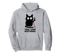 You Saw Nothing Funny Black Cat Horror Pun Sweat à Capuche, Unisexe pour Adultes, Gris Chiné, L