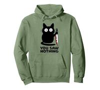 You Saw Nothing Funny Black Cat Horror Pun Sweat à Capuche, Unisexe pour Adultes, Vert Sauge, XXL