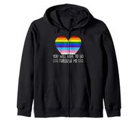 You Will Have To Go Through Me Vintage Love LGBTQ Trans Ally Sweat à Capuche