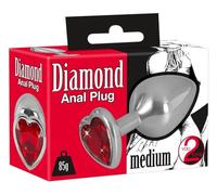 You2Toys - Diamond - Plug anal en aluminium de 85g (argent-rouge)