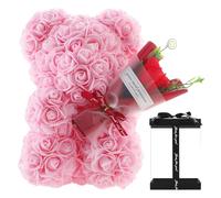 Youany Ours en, Éternelle, Fleurs Artificielles Ours avec Boîte Transparente, Ours en Peluche avec Bouquet De Roses, Saint Valentin Ours, Cadeaux pour Femmes Petite Amie/Fille