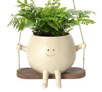 Youany Pot De Fleurs Balançoire, Jardinière À Suspendre Intérieur Extérieur, Pot De Fleurs en Résine avec Visage Sourire Et Balançoire, Pot De Plant-ES Assis en Résine pour Plant-ES Succulentes
