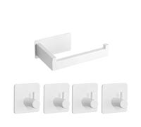 youbeautify Porte-rouleau de papier toilette sans perçage - Autocollant en acier inoxydable - Avec 4 crochets adhésifs - Porte-rouleau de papier toilette - Pour salle de bain - Blanc
