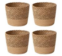 Youbones Lot de 4 pots de fleurs tressés en paille - Panier en osier - Panier de rangement - Panier à plantes tissé à la main - Taille S