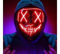 YOUBST Masque Halloween LED Effrayant, Masque Lumineux Adulte & Enfant, Masque d’Horreur PVC avec 4 Modes, Mask Cosplay Fête Déguisement Accessoire Soirée (Rouge)