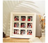 YOUCAI Cadre Photo avec Passe-Partout Multiple 9 Vues 5.5 x 5.5 cm/ 9 x 9 cm Bois Deco Souvenir, Cadre Pêle-Mêle à Accrocher, pour Photos de Famille,25.3x25.3cm,C-Blanc