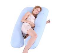 YOUCAI Coussin De Grossesse, Oreiller Forme U pour Femme Enceinte, Doux Oreiller d'allaitement, Maternité Oreiller Multi-Usage, Déhoussable Et Lavable,Coton-Bleu,140x80cm