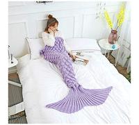 YOUCAI Couverture Queue Sirène Tricotée pour Enfants Et Adultes Couverture Plaid Sirène Sac de Couchage Idées Cadeaux, Toutes Saisons Chaud Canapé Salon Couverture Violet 1 180x90cm