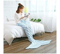 YOUCAI Couverture Queue Sirène Tricotée pour Enfants Et Adultes Couverture Plaid Sirène Sac de Couchage Idées Cadeaux, Toutes Saisons Chaud Canapé Salon Couverture Bleu 1 140x70cm