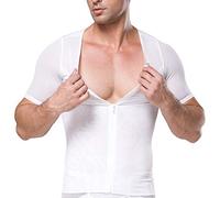 YOUCAI Débardeur Gainant pour Hommes avec Zipper Gilet Minceur de Compression Body Shaper Chemise Amincissante avec Fermeture à Glissière，Blanc,S