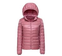 YOUCAI Doudoune Légère a Capuche Femme Duvet Veste Legere Courte Manteau Doudoune Matelassée à Manches Longues Manteau Chaud,Rose,L
