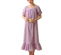 YOUCAI Femme Confort Ample Chemise de Nuit Style Palais Classique Victorienne d'été Princesse Manches Courtes/Manches Longues Pyjama Vêtements De Nuit Nuisette en Dentelle VioletDX