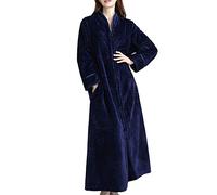 YOUCAI Femme/Homme Col en V Longue Robe de Chambre Éponge Peignoir en Polaire Vêtements de Nuit à Manches Longues Manteau de Sauna d'hiver Couleur Unie Kimono avec Motif torsadé Marine Femmes M