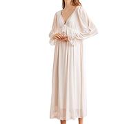 YOUCAI Femme Super Doux Chemise de Nuit Victorienne Vintage Dentelle Profonde à col en V Pyjama Doux Homewear Princesse Chemise de Nuit Vêtement de Nuit Robe de Chambre Manches Longues