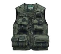 YOUCAI Gilet de Plein Air Multi-Poches pour Hommes Gilet de Pêche Veste Respirante Gilet sans Manche Rapide Photographie Gilets pour Camping Voyage,Camo Armée verte,S