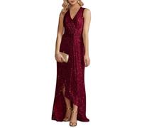 YOUCAI Robe De Mariée Longue pour Mère sans Manches à Paillettes Col V Robe de fête étincelante Brillante Élégante Robes Longue de Soiree,Rouge vin,5XL