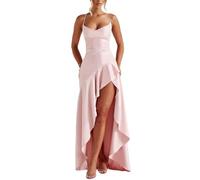 YOUCAI Robe de Soirée Cocktail Longue Asymétrique pour Mariage Invité Bal de Promo Anniversaire Cérémonie Femme Robe Demoiselle d'honneur avec Fente,Pink,M