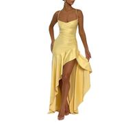 YOUCAI Robe de Soirée Cocktail Longue Asymétrique pour Mariage Invité Bal de Promo Anniversaire Cérémonie Femme Robe Demoiselle d'honneur avec Fente,Jaune,S
