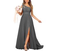 YOUCAI Robe Longue de Soiree Plissé Femme A Line Taille Empire Brillante Élégante Robe pour Mariage Invité Cérémonie Bal de Promo Anniversaire,Gris,L