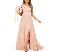 YOUCAI Robe Longue de Soiree Plissé Femme A Line Taille Empire Brillante Élégante Robe pour Mariage Invité Cérémonie Bal de Promo Anniversaire,PinkA,XXL