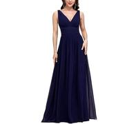 YOUCAI Robe Soirée Cocktail pour Mariage Col V Femme Longue A Line Mousseline de Soie Taille Empire Brillante Élégante Plissé Robe de Gala Promo,7,3XL
