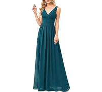 YOUCAI Robe Soirée Cocktail pour Mariage Col V Femme Longue A Line Mousseline de Soie Taille Empire Brillante Élégante Plissé Robe de Gala Promo,16,XXL