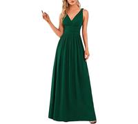 YOUCAI Robe Soirée Cocktail pour Mariage Col V Femme Longue A Line Mousseline de Soie Taille Empire Brillante Élégante Plissé Robe de Gala Promo,20,S