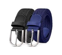 YOUCHAN 2 Pièces Unisexe Ceinture Élastique Femme Ceinture Tressée Homme Tissu 3.3 cm, Longueur Réglable 100-130 cm, Plusieurs Couleurs Noir + Bleu 110 cm