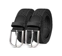 YOUCHAN 2 Pièces Unisexe Ceinture Élastique Femme Ceinture Tressée Homme Tissu 3.3 cm, Longueur Réglable 100-130 cm, Plusieurs Couleurs Noir + Noir 100 cm