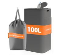 YOUDENOVA 100L Collecteur de bouteilles consignées avec couvercle & étanche aux odeurs, poubelle de cuisine, stockage des bouteilles vides & verre, support de sac poubelle pour débarras, gris
