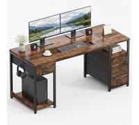 YOUDENOVA Bureau d'ordinateur 140 cm, Bureau avec 4 Tiroirs, Table avec Support CPU et Étagère de Rangement, Table Informatique pour Travail, Étude et Gaming Marron