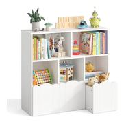 YOUDENOVA Étagère pour enfant à 3 niveaux, meuble de chambre d'enfant avec 3 boîtes, rangement de jouets sur roulettes, 100 x 33 x 89,5 cm, rangement de chambre d'enfant pour livres d'images, livres